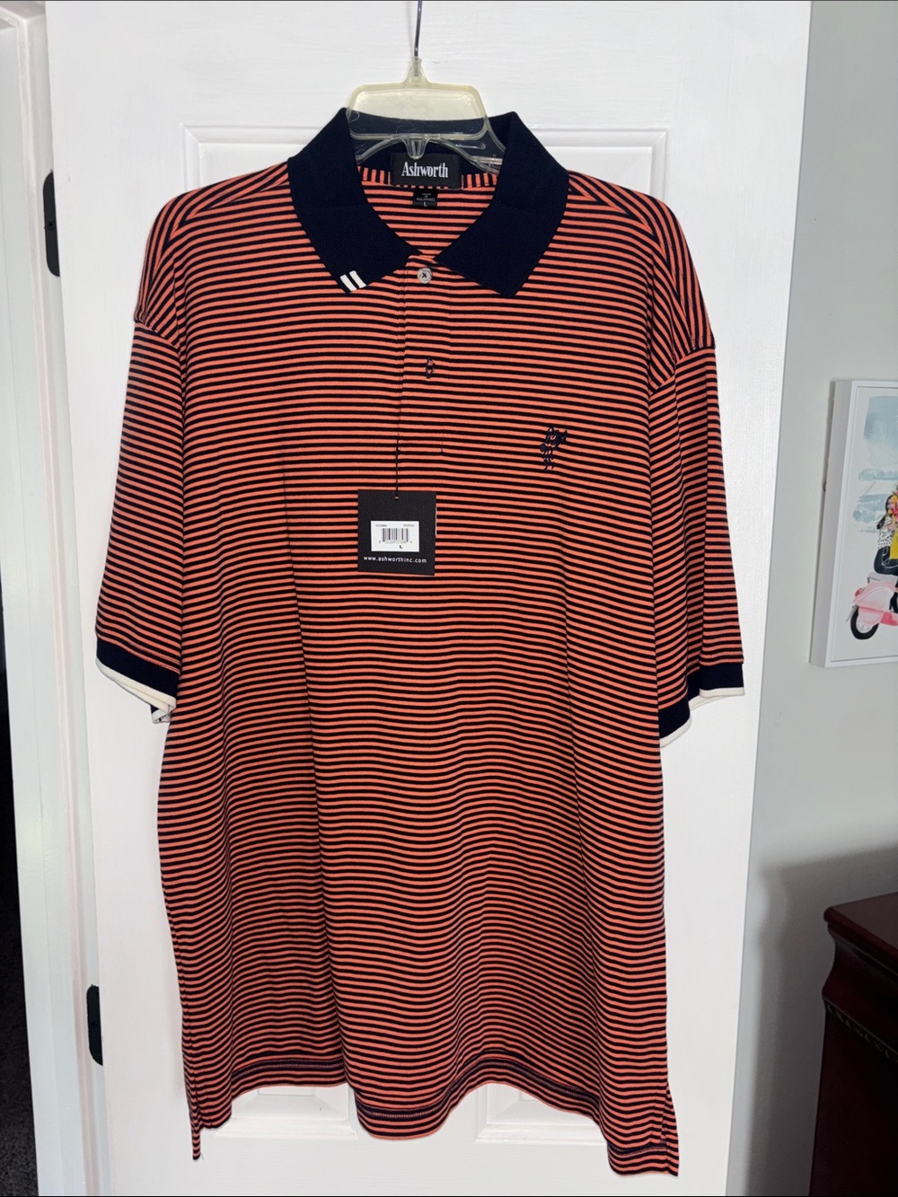 Ashworth Men's Red & Black Striped Polo Shirt